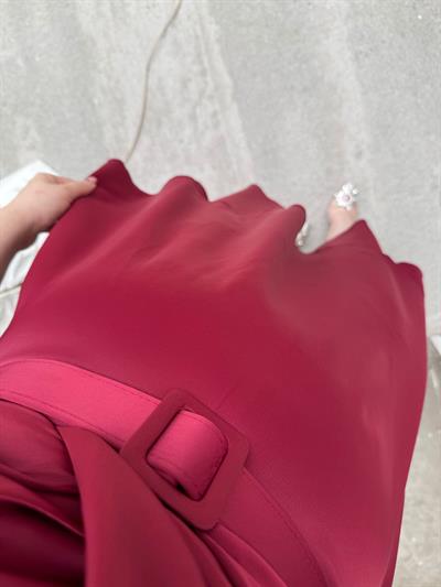Liza Balon Kol Tasarım Saten Elbise Bordo