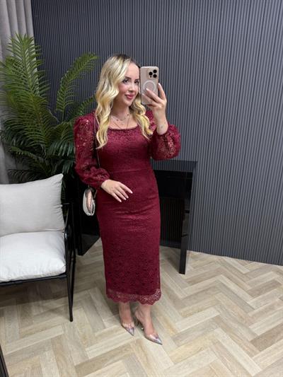 Lori Dantel Tasarım Kalem Form Elbise Bordo