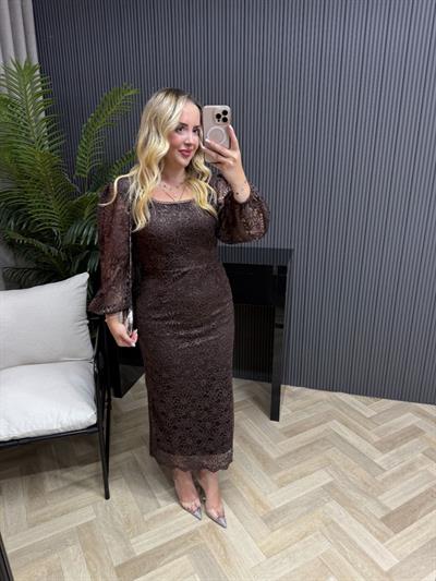 Lori Dantel Tasarım Kalem Form Elbise Acı Kahve