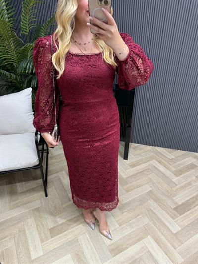 Lori Dantel Tasarım Kalem Form Elbise Bordo