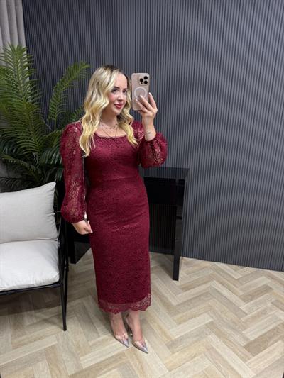 Lori Dantel Tasarım Kalem Form Elbise Bordo