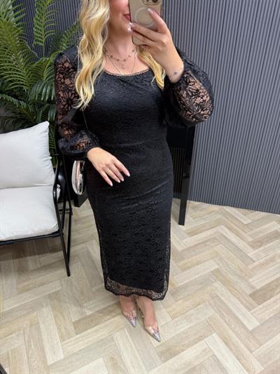 Lori Dantel Tasarım Kalem Form Elbise Siyah