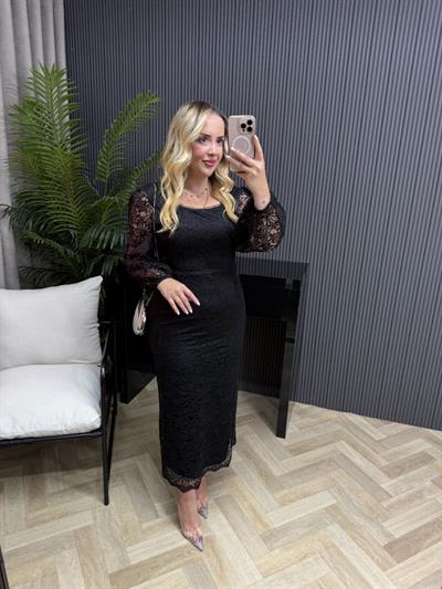 Lori Dantel Tasarım Kalem Form Elbise Siyah