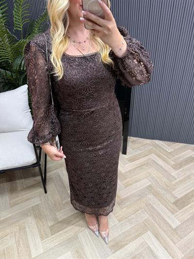 Lori Dantel Tasarım Kalem Form Elbise Acı Kahve