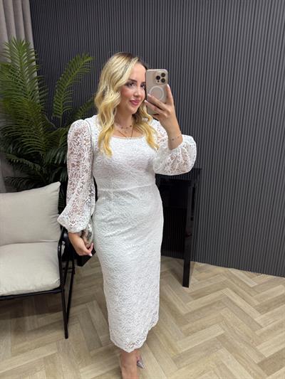 Lori Dantel Tasarım Kalem Form Elbise Beyaz