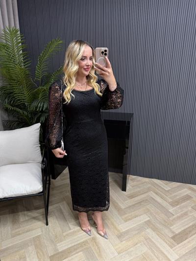 Lori Dantel Tasarım Kalem Form Elbise Siyah