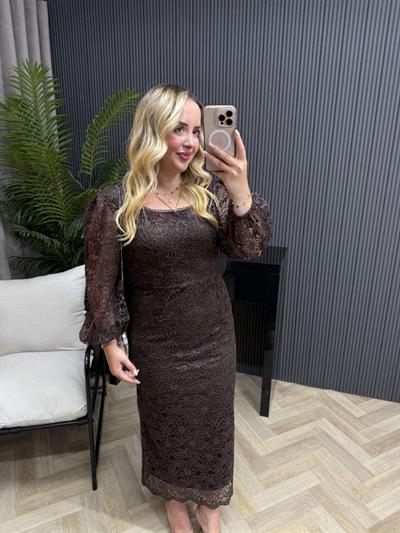 Lori Dantel Tasarım Kalem Form Elbise Acı Kahve