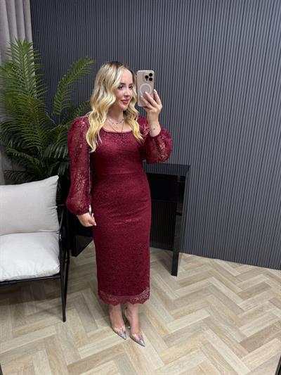 Lori Dantel Tasarım Kalem Form Elbise Bordo