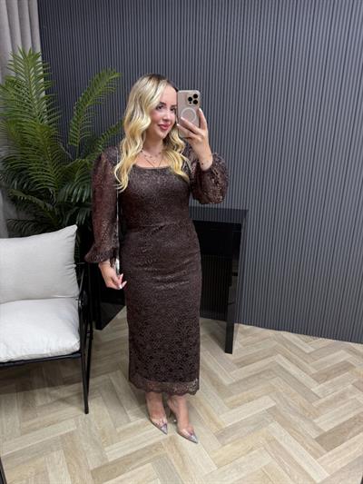 Lori Dantel Tasarım Kalem Form Elbise Acı Kahve