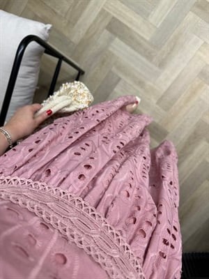 Lorin Kolları Lastikli Tasarım Fisto Elbise Gül Kurusu