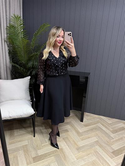 Lowe Etek Görünümlü Elbise Gold Varaklı