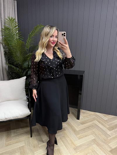 Lowe Etek Görünümlü Elbise Gold Varaklı