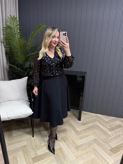 Lowe Etek Görünümlü Elbise Gold Varaklı