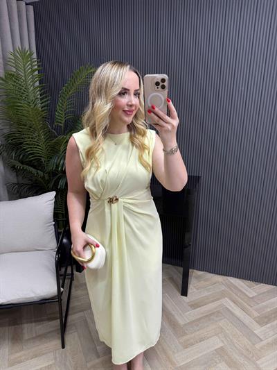 Loye Gold Detaylı Drapeli Elbise Sarı