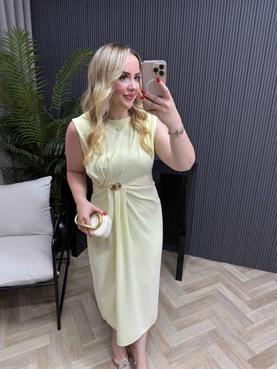 Loye Gold Detaylı Drapeli Elbise Sarı