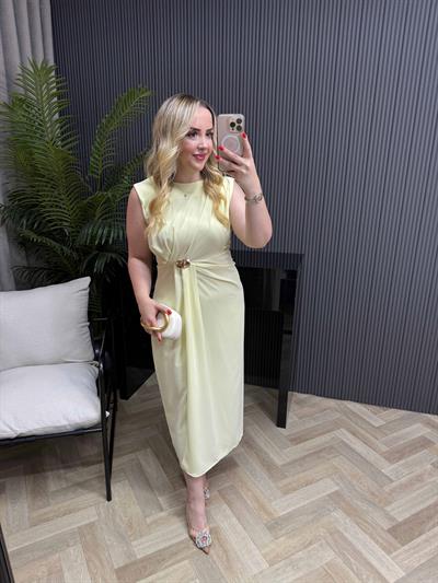 Loye Gold Detaylı Drapeli Elbise Sarı