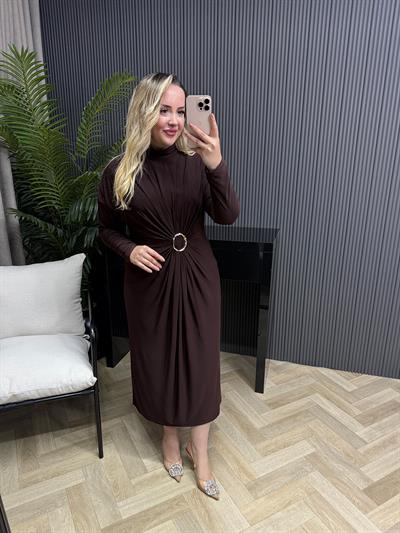 Loza Gold Tokalı Tasarım Elbise Acı Kahve