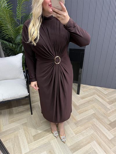 Loza Gold Tokalı Tasarım Elbise Acı Kahve