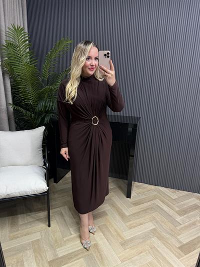 Loza Gold Tokalı Tasarım Elbise Acı Kahve