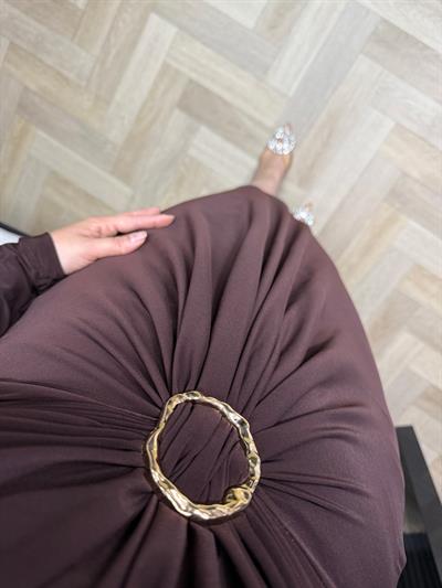 Loza Gold Tokalı Tasarım Elbise Acı Kahve