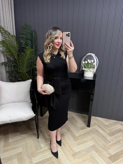Luana Modal Kumaş Bağlama Detaylı Elbise Siyah