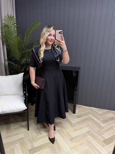 Mabel Şal Aksesuarlı Prenses Model Elbise Siyah