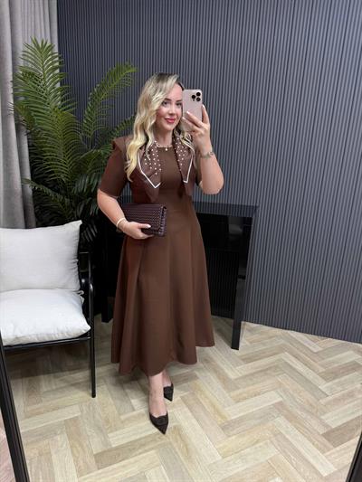 Mabel Şal Aksesuarlı Prenses Model Elbise Acı Kahve