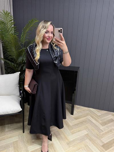 Mabel Şal Aksesuarlı Prenses Model Elbise Siyah