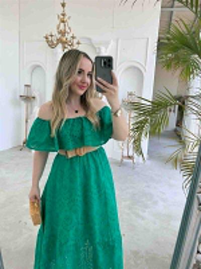 Madonna Yaka Hasır Kemerli Gipeli Fisto Elbise Yeşil