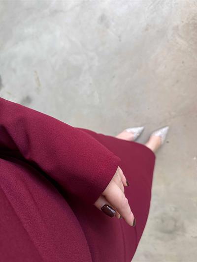 Madonna Yaka İnci Detaylı Elbise Bordo