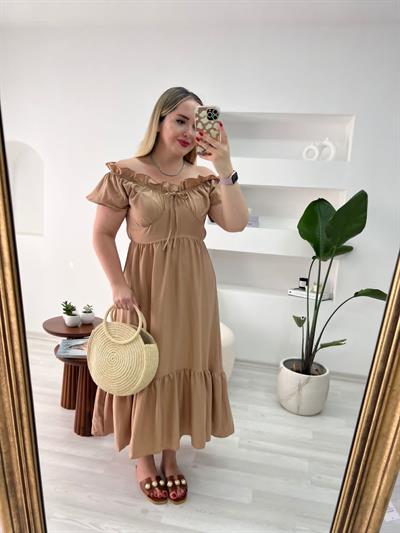 Madonna Yaka Sütlü Kahve Renk Elbise