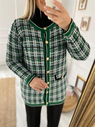 Orj Marka Ekose Gold Düğmeli Hırka