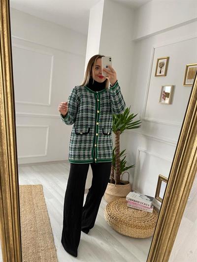 Orj Marka Ekose Gold Düğmeli Hırka