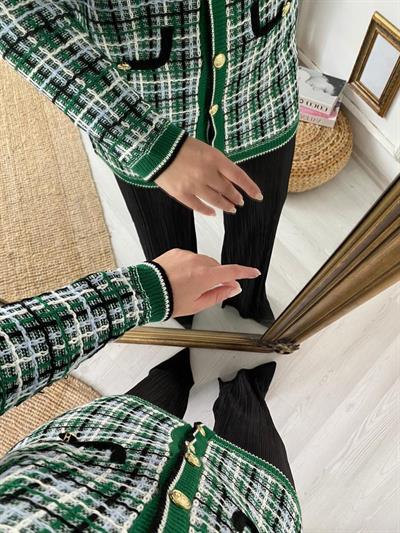 Orj Marka Ekose Gold Düğmeli Hırka