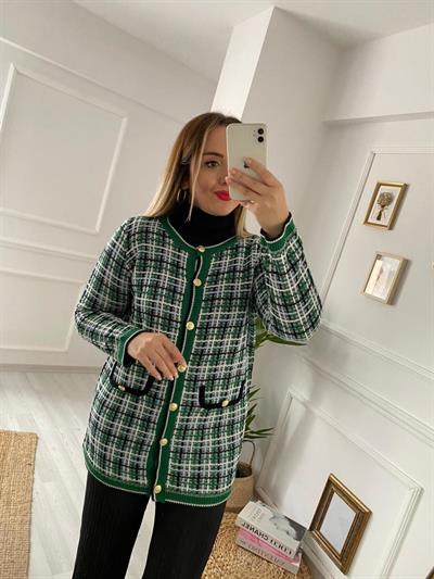 Orj Marka Ekose Gold Düğmeli Hırka