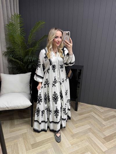 Manolya Balon Kol Pamuk Viskon Elbise