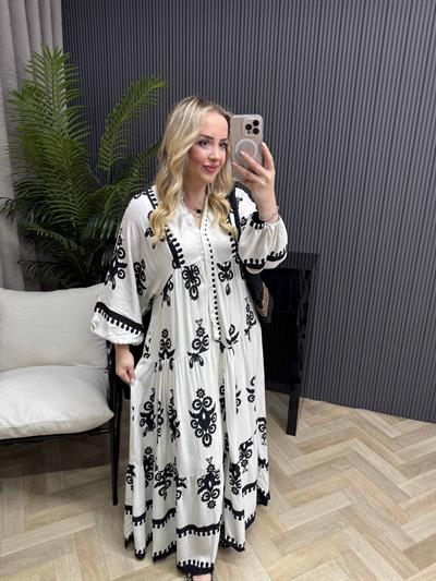 Manolya Balon Kol Pamuk Viskon Elbise