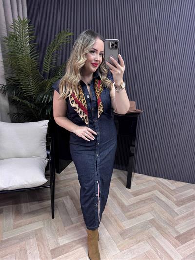 Marka Model Drapeli Denim Elbise