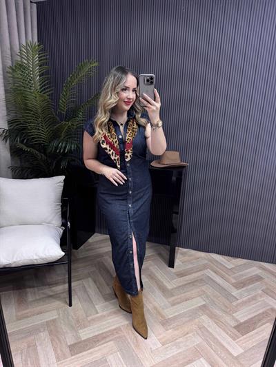 Marka Model Drapeli Denim Elbise
