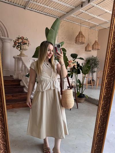 Marka Model Paraşüt Kumaş Bej Elbise