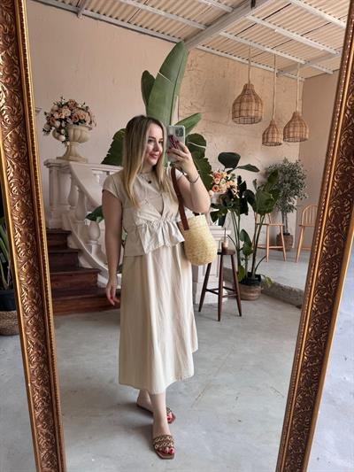 Marka Model Paraşüt Kumaş Bej Elbise