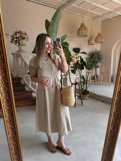 Marka Model Paraşüt Kumaş Bej Elbise