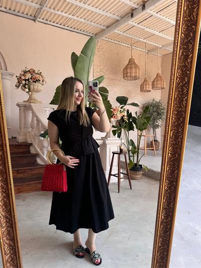 Marka Model Paraşüt Kumaş Siyah Elbise