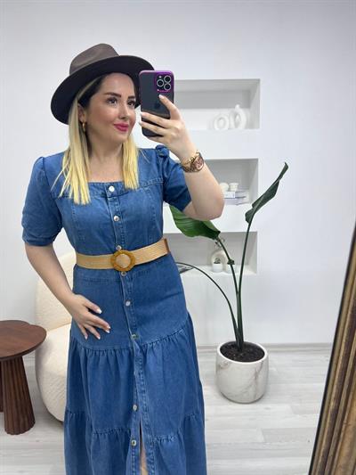 Marka Model Tasarım Düğmeli Kot Elbise