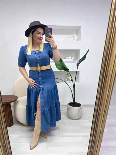 Marka Model Tasarım Düğmeli Kot Elbise