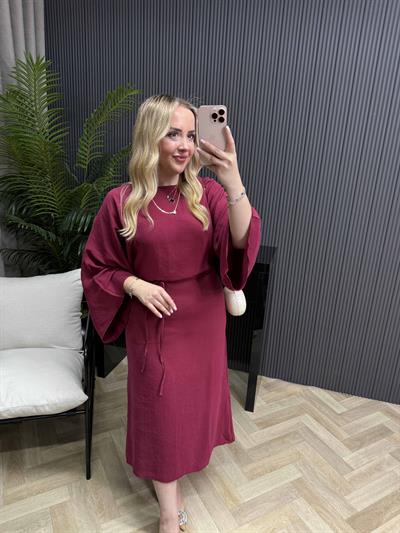 Mas Tensel Kumaş Bordo Elbise