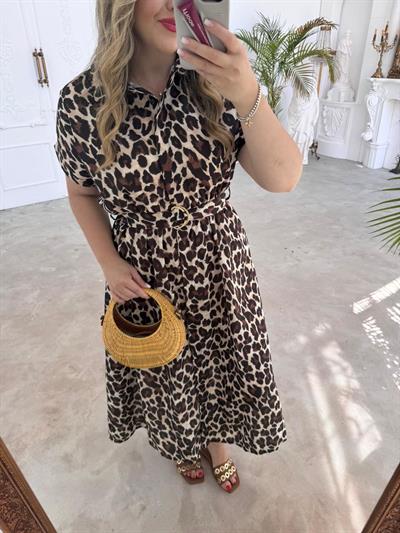 Matilda Kısa Kollu Leopar Desen Elbise