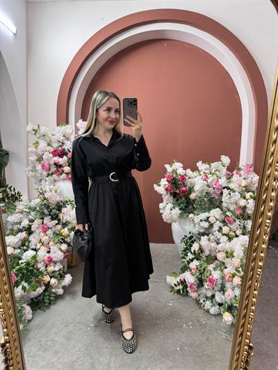 Matilda Pamuk Saten Siyah Elbise
