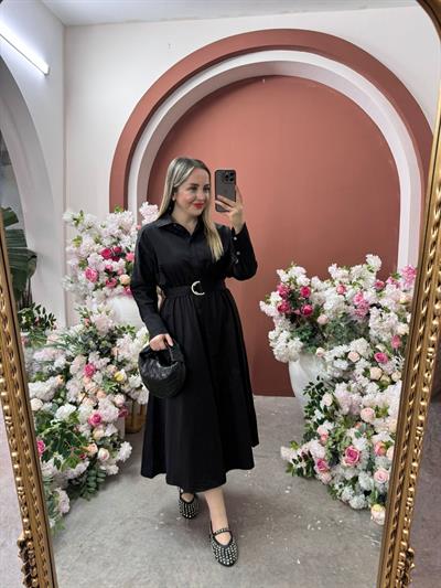 Matilda Pamuk Saten Siyah Elbise