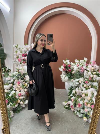 Matilda Pamuk Saten Siyah Elbise